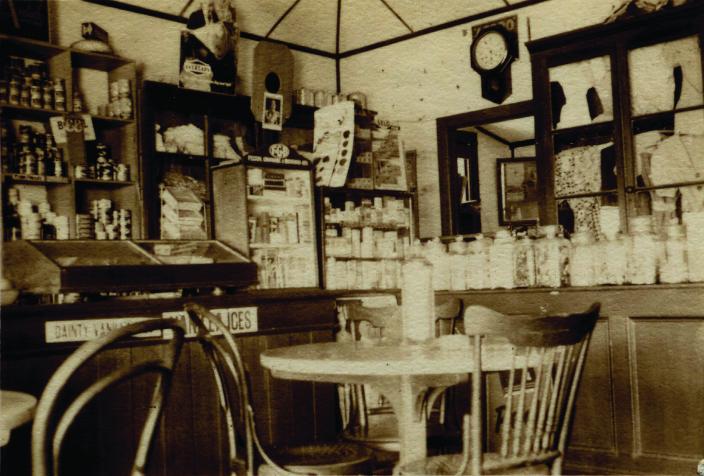 The inside of a shop. 